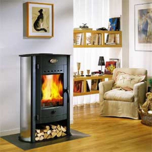 Poêle à bois contemporain BIODESIGN 9,5 kW Peint anthracite et décor inox GODIN 369102