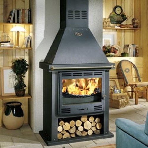 Poêle à bois contemporain CANTOU 10,5 kW Peint anthracite décor laiton GODIN 680101