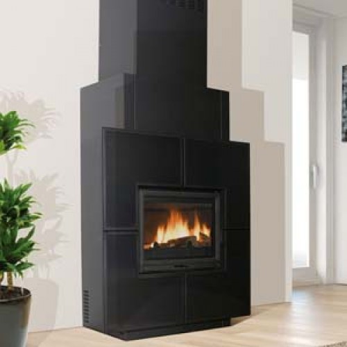 Poêle à bois contemporain ARTIC 3 12 kW Peint anthracite et décor verre teinté noir GODIN 680155
