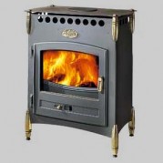 Poêle traditionnel CERVAL 13 kW Peint anthracite et décor laitonné GODIN 364101