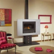 Poêle en fonte VULCANIA 10,5 kW Peint anthracite et décor acier peint gris alu GODIN 368106
