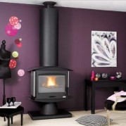 Poêle à bois contemporain KATMAI 10,5 kW Peint anthracite et décor inox GODIN 368108