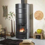 Poêle en fonte PALERME 13,5 kW Peint anthracite et décor acier peint gris alu GODIN 369098