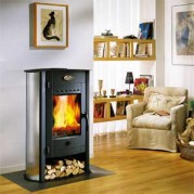 Poêle à bois contemporain BIODESIGN 9,5 kW Peint anthracite et décor inox GODIN 369102