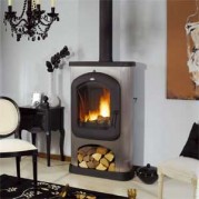 Poêle à bois contemporain BAHIA 9 kW Peint anthracite et décor inox GODIN 369108