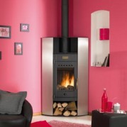 Poêle à bois contemporain UZON 9 kW Peint anthracite et décor inox GODIN 369113