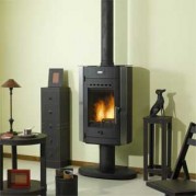 Poêle à bois contemporain ROLLING 9,5 kW Peint anthracite et décor inox GODIN 369115
