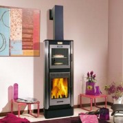 Poêle à bois contemporain FURNAS 9 kW Peint anthracite et décor inox GODIN 369121