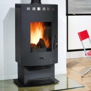 Poêle en fonte XYLON 9,5 kW Peint anthracite avec décor inox GODIN 369122