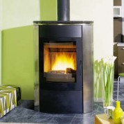Poêle à bois contemporain NAPOLI 15 kW Peint anthracite et décor inox et granit tendance noir GODIN 369199