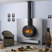 Poêle à bois contemporain SILVER 10,6 kW Peint anthracite et décor peint gris alu GODIN 371107