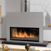 Poêle à bois contemporain MELEZE 2 17 kW Peint anthracite et support acier peint gris alu GODIN 373101