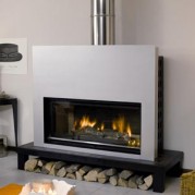 Poêle à bois contemporain MELEZE 3 17 kW Peint anthracite et support acier peint gris alu GODIN 373103