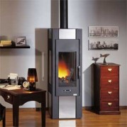 Poêle à bois contemporain NORDIC 12 kW Peint anthracite et décor inox GODIN 385101