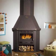 Poêle à bois contemporain CANTOU ANGLE 10,5 kW Peint anthracite décor laiton GODIN 680114