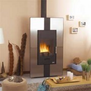 Poêle à bois contemporain ODEON 9,5 kW Peint anthracite et décor inox GODIN 680141