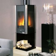 Poêle à bois contemporain CARTHAGE D'ANGLE 12 kW Peint anthracite et décor inox GODIN 385102