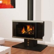 Poêle à bois contemporain KILAVEA 3 14 kW Peint anthracite - verre et décor inox GODIN 373139