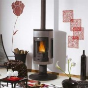 Poêle à bois contemporain VOLUBILIS 6,5 kW Peint anthracite et décor inox GODIN 377103