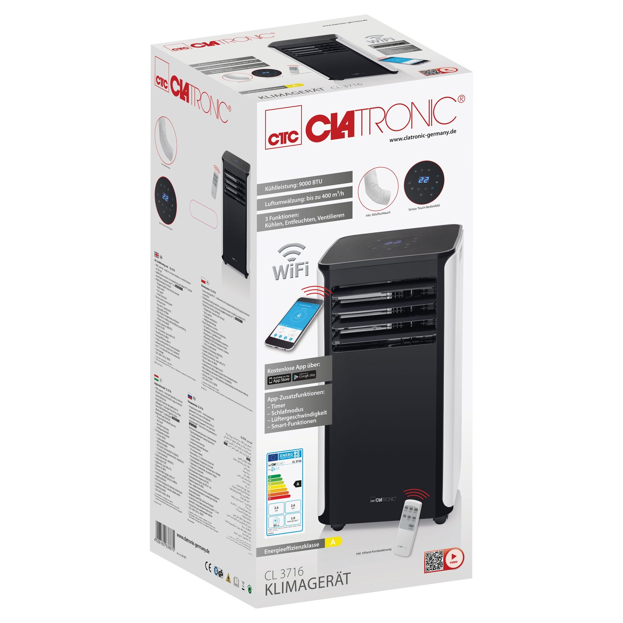 Climatiseur mobile - CL 3716 - Avec Wifi - CLATRONIC